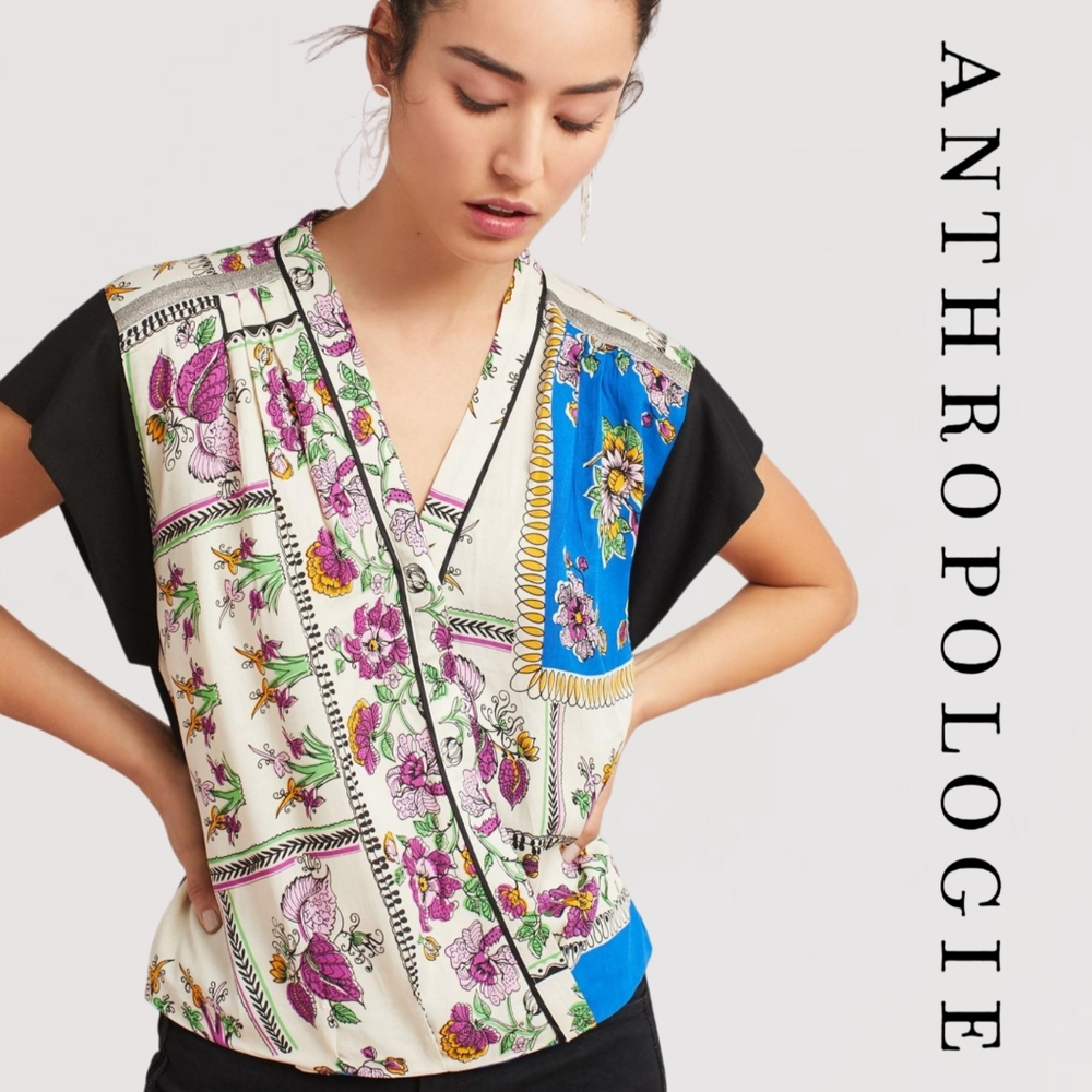 Anthropologie x TINY | Cara Wrap Top | Cream & Black | XS